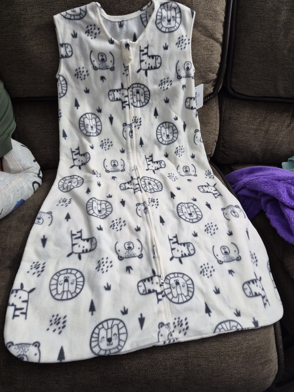 White & Gray Animal Print Kids Sleep Sack - Sleeveless Zipper Sack